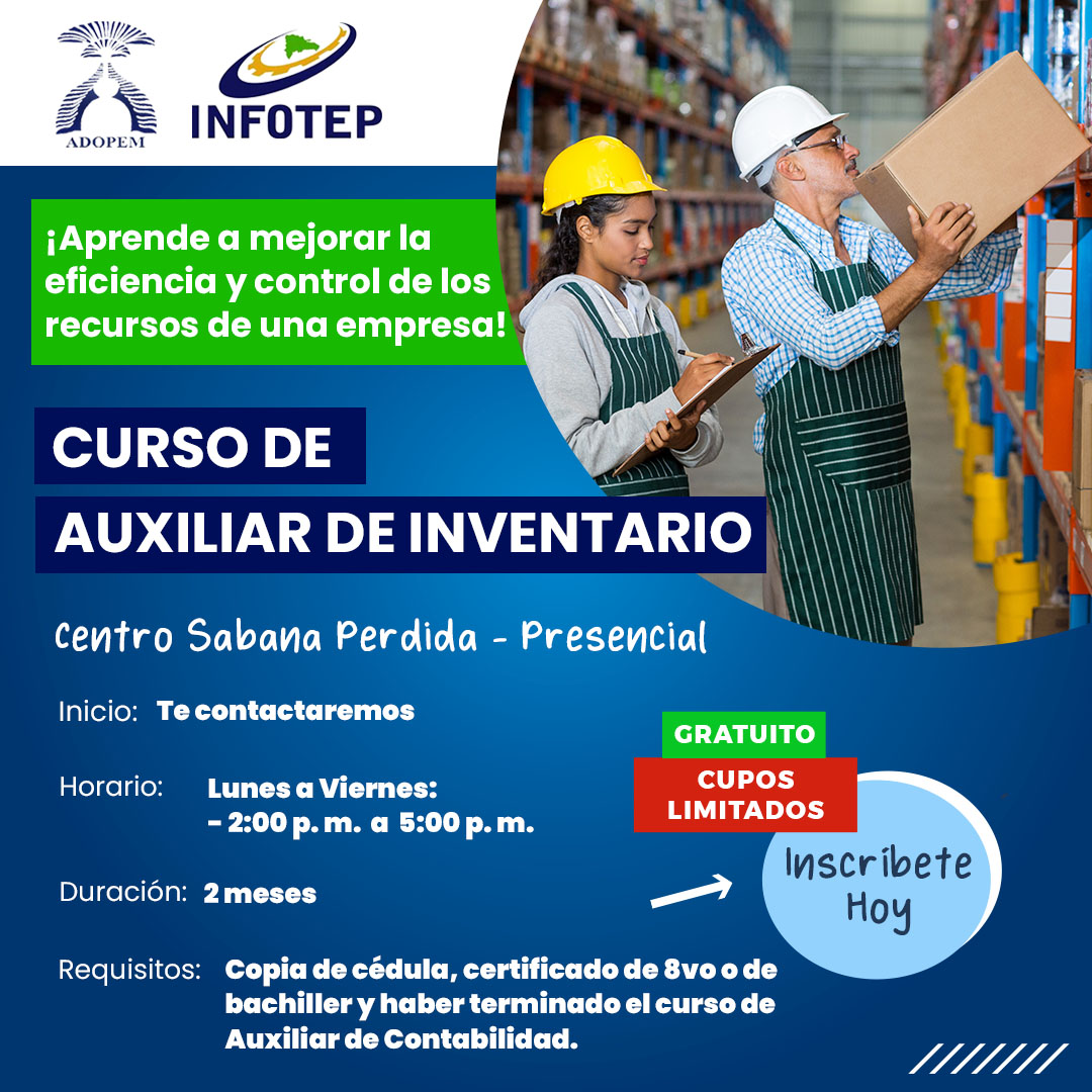 SABANA PERDIDA – REGÍSTRATE – CURSO PRESENCIAL: AUXILIAR DE INVENTARIO